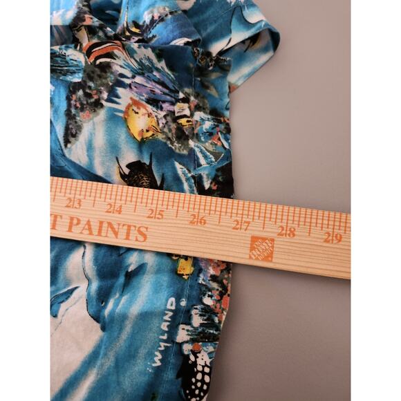 Vintage D'em Crazy Hawaiian Shirt Size Large Blue Ocean Fish Print Button Front - Picture 6 of 7
